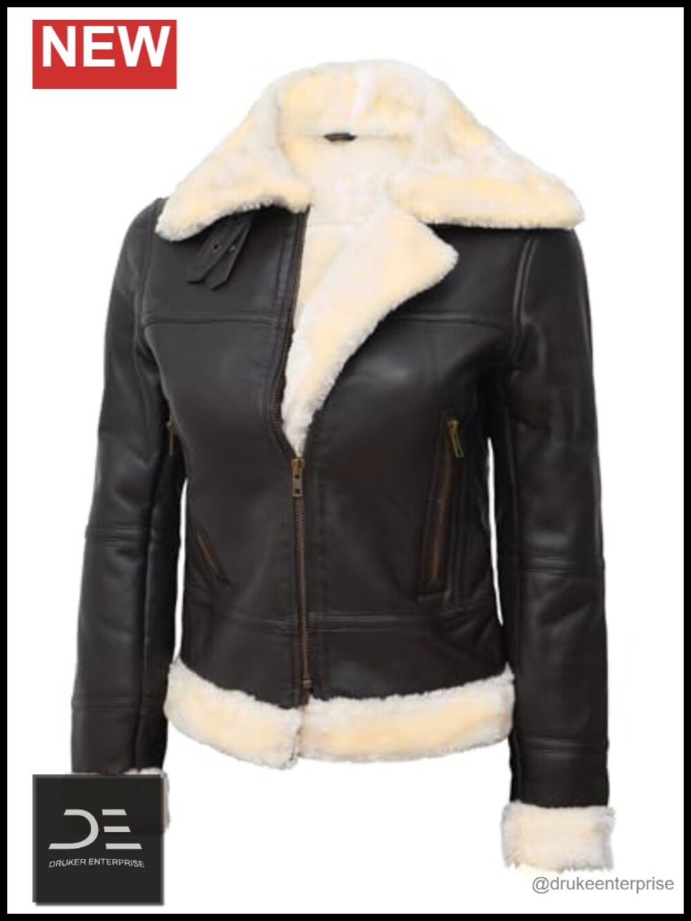 100% Lambskin Leather Sherpa Jacket Womens Aviator Shearling Coat Winter